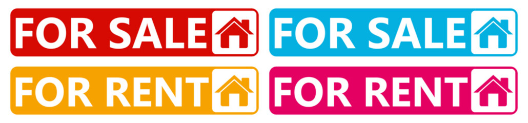 set collections House For Sell Labels icon. Home For Rent sign template notice sticker design vector illustration