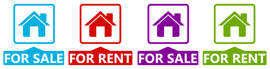 set real estate for sale signs symbol. Home for rent label design template vector illustration	