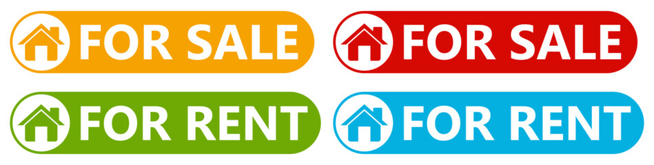 set real estate for sale signs symbol. Home for rent label design template vector illustration	