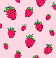 Strawberry seamless pattern background. fruit cartoon. Red ripe strawberry. Vector illustration