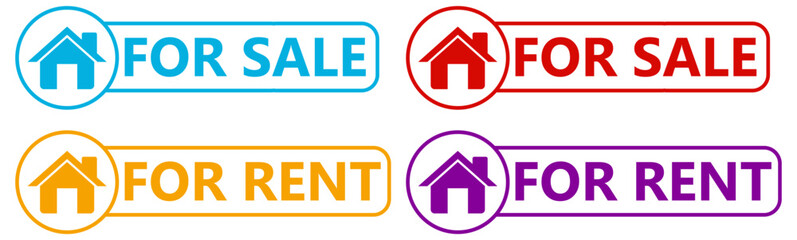 set real estate for sale signs symbol. Home for rent label design template vector illustration	