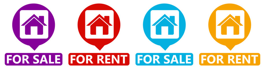 set real estate for sale signs symbol. Home for rent label design template vector illustration	