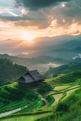 Rice Field with House