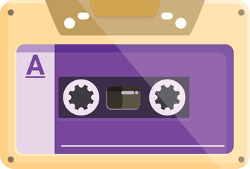 Naklejka premium Purple audio cassette tape is lying on a white background, evoking the nostalgia of the 80s and 90s