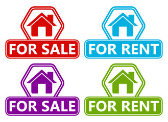 Set collections trendy colorful home for sale sign icon. home for rent labels design template Vector illustration