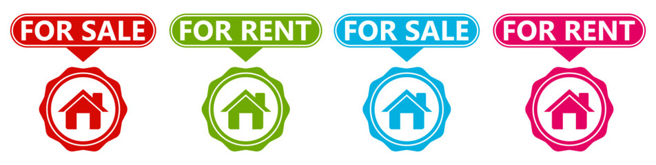 Set collections trendy colorful home for sale sign icon. home for rent labels design template Vector illustration