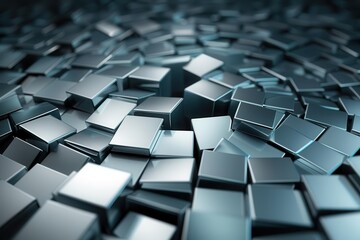 A mesmerizing abstract view of metallic cubes arranged in a dynamic pattern, reflecting light with a glossy finish.