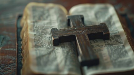 Wooden Cross on Open Bible
