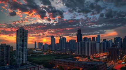 Fototapeta premium Chicago Cityscape at Sunset