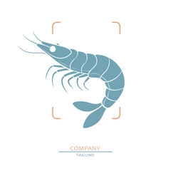 Large prawn shrimp, drawn by graphic lines. Element for a menu of fish restaurants, for packaging in markets and in stores. Healthy seafood concept