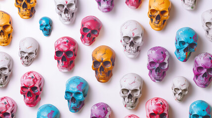 halloween Colorful Skulls Laid Out In Pattern