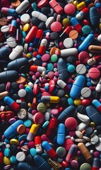 A diverse collection of colorful pills and capsules closely packed together. Generate AI