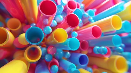 Abstract colorful background with vibrant tubes and spheres.