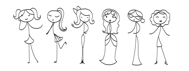 Stick woman, cute doodle sketching, animation character, scribble for kid, children illustration