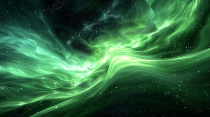 Abstract swirling green nebula with glowing particles.  A vibrant cosmic background.