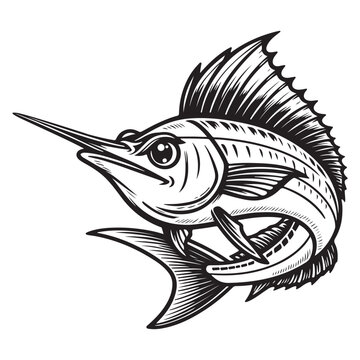 recommend clip art: Line art of swordfish cartoon vector