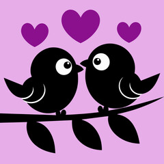 A cute couple bird on a branch illustration