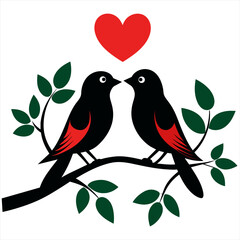 A cute couple bird on a branch illustration