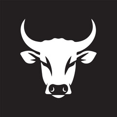 Fototapeta premium bull cow head with horns business icon tattoo illustration design for t-shirt printing black and white icon in high quality