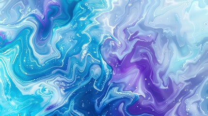 Abstract Swirling Blue and Purple Liquid with White Bubbles