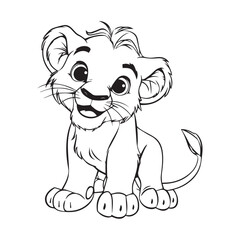 lion cub line art for coloring book for kids illustration design for t-shirt printing black and white icon in high quality