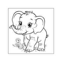 elephant calf  line art for coloring book for kids illustration design for t-shirt printing black and white icon in high quality