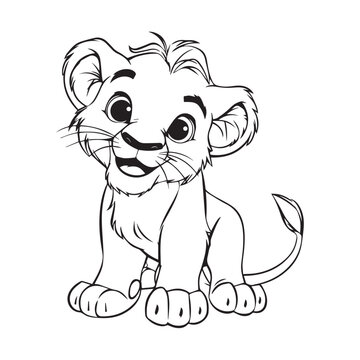 recommend clip art: lion cub line art for coloring book for kids illustration design for t-shirt printing black and white icon in high quality