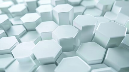 Abstract background of white hexagonal shapes. Geometric pattern with depth and texture. Modern design for technology, science, or architecture.