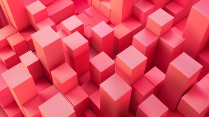 Obraz premium Abstract background with red cubes in various sizes and angles, creating a dynamic and textured surface.