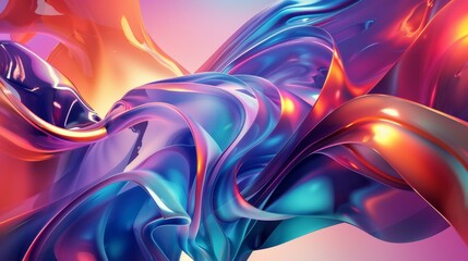 Fototapeta premium Abstract digital art with swirling, iridescent colors. A vibrant and colorful background design. Photographic backdrop for technology or design themes.