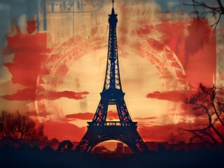 빈티지 우표 스타일 파리 에펠탑