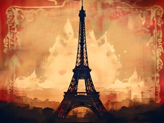 빈티지 우표 스타일 파리 에펠탑