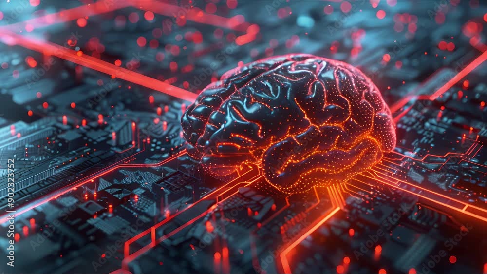 Poster artificial intelligence and data mining. computer chip technology. futuristic cyber innovation autom