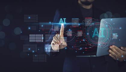 A businessman uses AI technology for document record and management,ensuring efficient data...