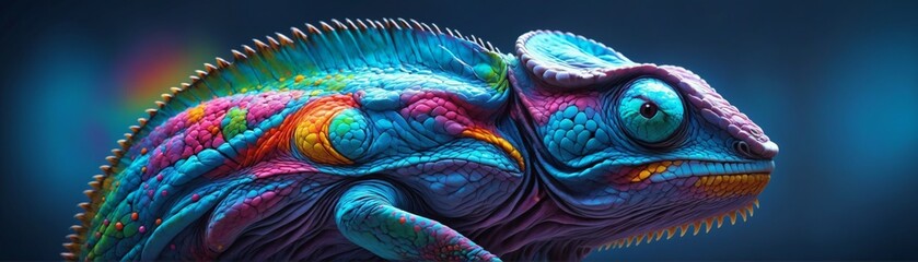 Close-up chameleon  head neck chamaeleo facing towards Vibrant N