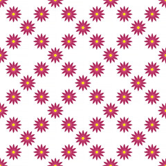 abstract seamless pattern: purple with yellow flowers against white background