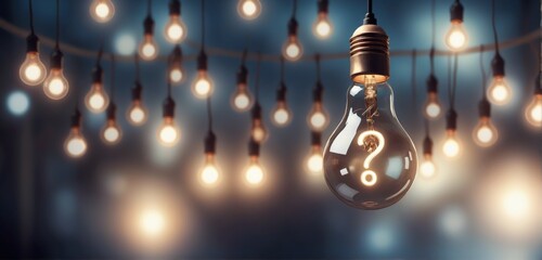 Light bulb question mark inside it is hanging Hanging Question m