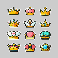 Assets of crown king icon using flat style