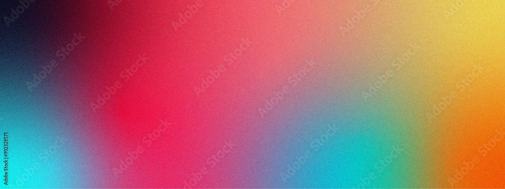 Poster Rainbow color Gradient background. technology, digital background. Smooth Blend Rainbow Glow with retro gradient grain texture. Vibrant colors shape on dark backdrop noise texture