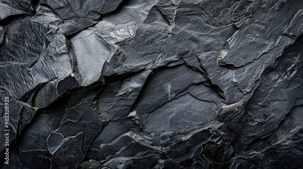 Wall mural The image presents a black stone background with a dark gray texture. It features a close-up view that emphasizes the smooth, rugged surface of the stone. 