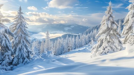 Fototapeta premium Snow-covered trees in a winter landscape on the Gaisberg, Salzburg, Austria.