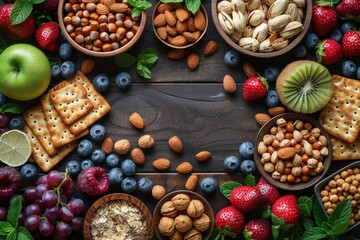 Fototapeta premium Assorted Healthy Snacks with Nuts and Fruits
