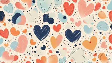 Fototapeta premium Seamless pattern variety colorful hearts abstract shapes are Han