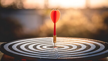 Red Dart Striking Bullseye on a Wooden Target