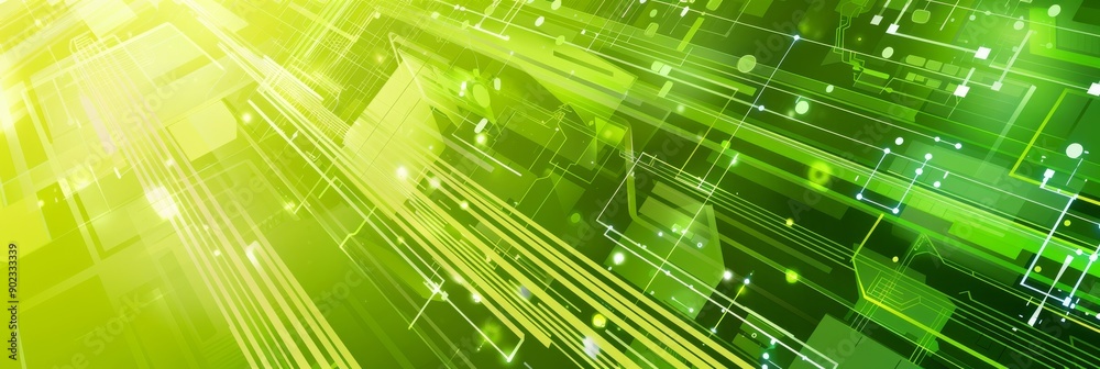 Poster a visually dynamic green technology background showcases digital circuits and data flow representati