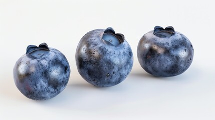 Obraz premium Close-up of a handful of fresh blueberries with water drops on white background.