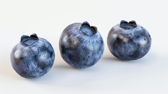 Close-up of a handful of fresh blueberries with water drops on white background.