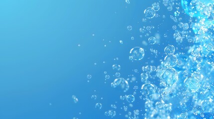 blue water surface with splash and air bubbles on white backgtround