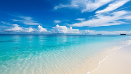 Fototapeta premium Soft wave of the sea on the sandy beach Summer background 