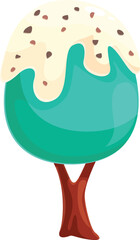Cartoon tree covered with sweet white glaze and chocolate chips is looking delicious
